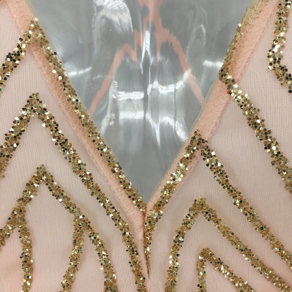 Deep V Backless Pink Mini Dress with Glitter - Picture 6 of 8